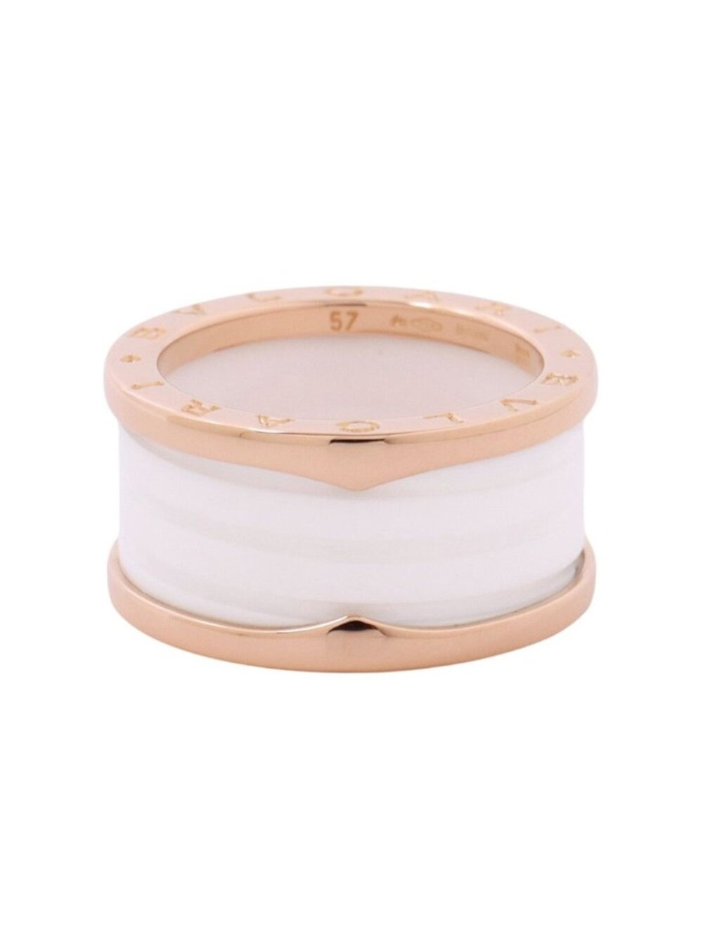 Bvlgari Ring B.zero1 Band 18k Pink Gold White Ceramic